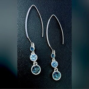 Y2K Blue Ombré Rhinestone Drop Earrings Silver Tone 2000s McBling Costume